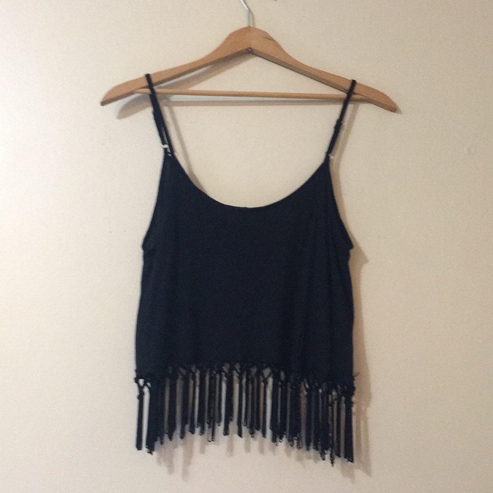 Forever 21 black crop fringe top
